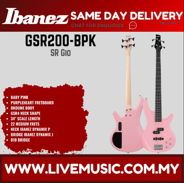 Ibanez GSR200 GIO Series 4-String Electric Bass - (GSR-200 GSR 200)-Baby Pink