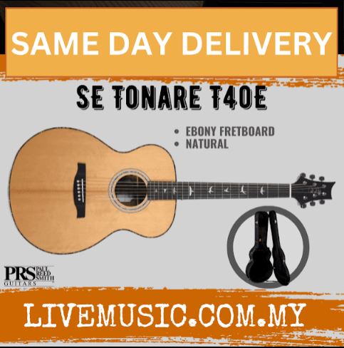 Natural acoustic guitar with black gig bag