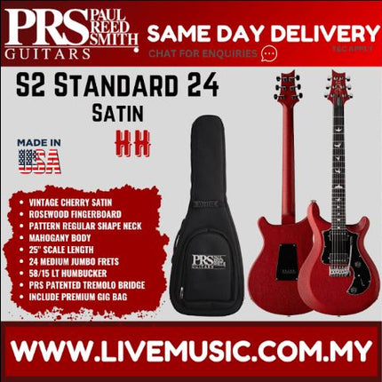 PRS S2 Standard 24 Satin Electric Guitar, Vintage Cherry Satin