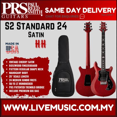 PRS S2 Standard 24 Satin Electric Guitar, Vintage Cherry Satin