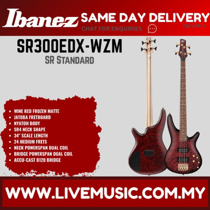 Ibanez SR300EDX 4-String Bass Guitar, Wine Red Frozen Matte ( SR300EDX-WZM )