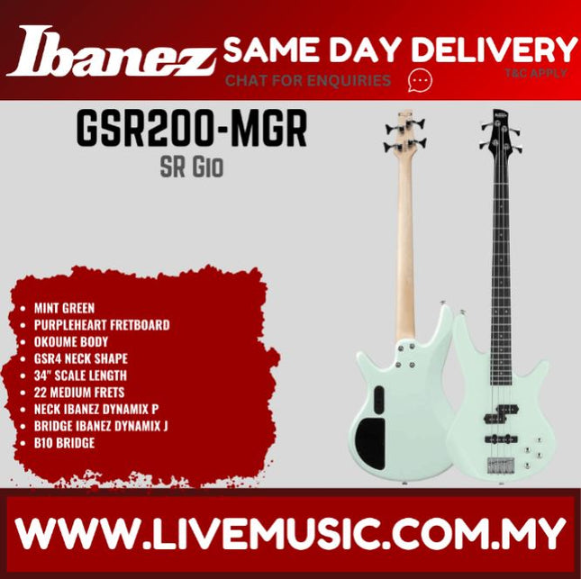 Ibanez GSR200 GIO Series 4-String Electric Bass - (GSR-200 GSR 200)-Mint Green
