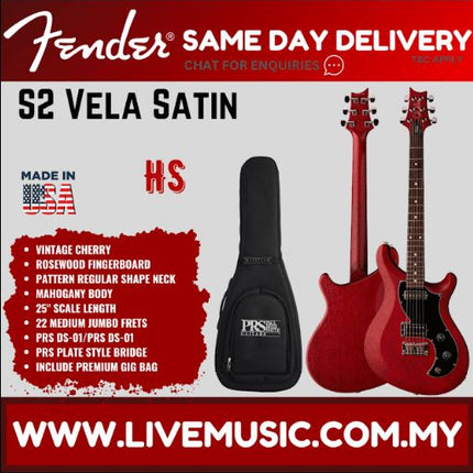 PRS S2 Vela Satin Electric Guitar w/Bag, Vintage Cherry