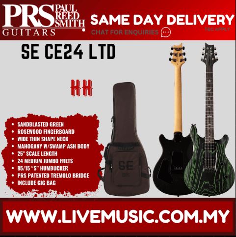 PRS SE CE24 LTD Electric Guitar w/Bag, Rosewood FB-Sandblasted Green