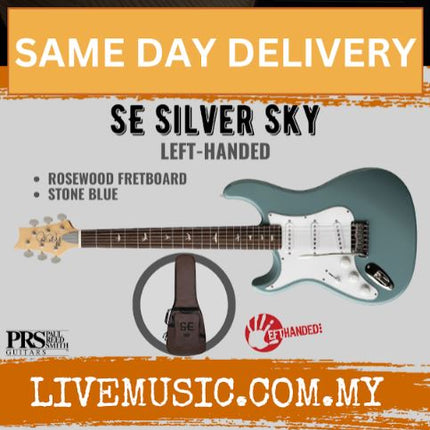 PRS SE Silver Sky Left-Handed Electric Guitar w/Bag, RW FB-Stone Blue
