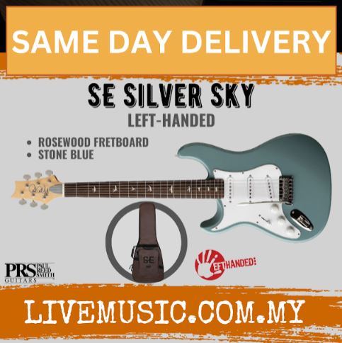 PRS SE Silver Sky Left-Handed Electric Guitar w/Bag, RW FB-Stone Blue