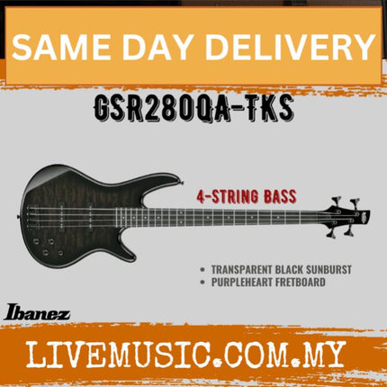 Ibanez GSR280QA 4-String Electric Bass Guitar,Purpleheart FB - ( GSR280QA-TKS )-Black Sunburst