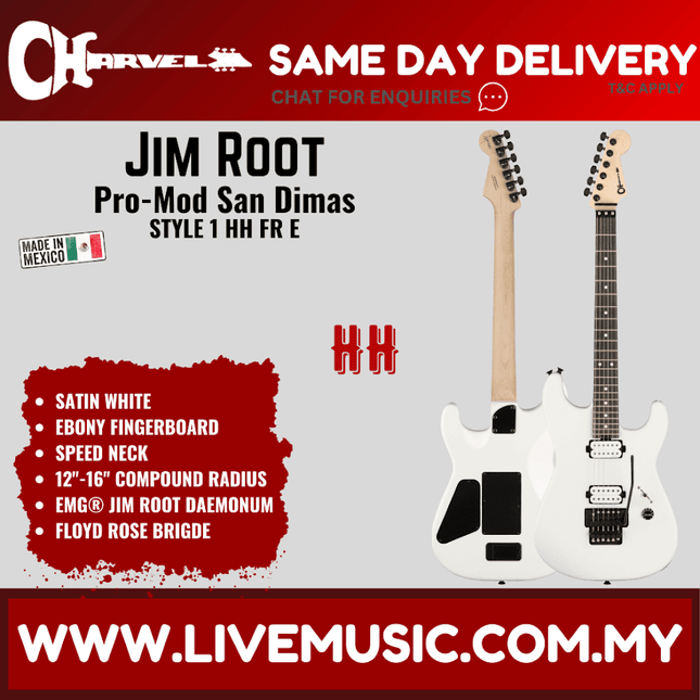 Charvel Jim Root Signature Pro-Mod San Dimas Style 1 HH Floyd Rose Electric Guitar, Satin White