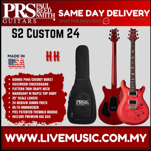 PRS S2 Custom 24-08 Electric Guitar-Bonnie Pink/Cherry Burst