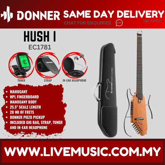 Donner EC1781 HUSH-I Acoustic-Electric Guitar Kit for Travel Silent Practice - Mahogany ( HUSH I / HUSHI )