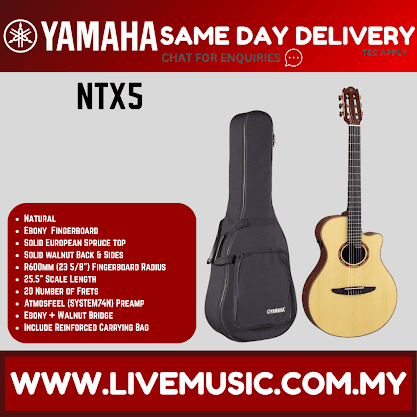 Yamaha NTX5 acoustic-electric classical guitar, nylon strings, with black padded gig bag
