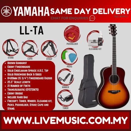 Yamaha LL-TA TransAcoustic Dreadnought Acoustic-Electric Guitar with Hard Bag - Brown Sunburst ( LLTA / LL-TA-VT )
