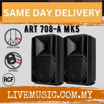 RCF ART 708-A MK5 8" 1400W 2-way Active Powered Speaker w/SPS502 Speaker Stand - Each / Pair ( ART708A / ART708 / MK5 )
