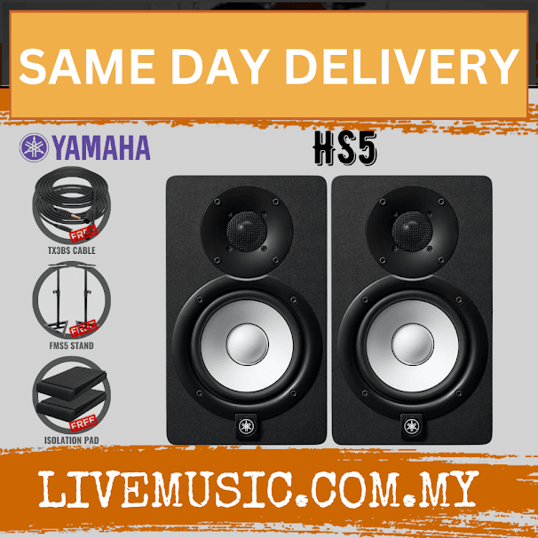 Yamaha HS5 Powered Studio Monitor With Studio Monitor Stands, Isolation Pads and Cables, Pair - Black ( HS-5 / HS 5 )