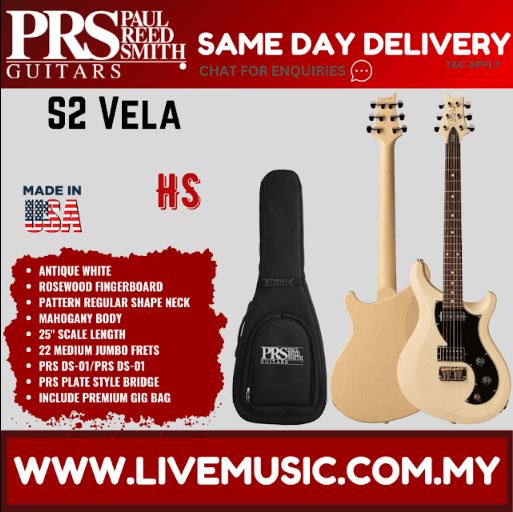 Antique white electric guitar with rosewood fretboard and premium gig bag, S2 Vela