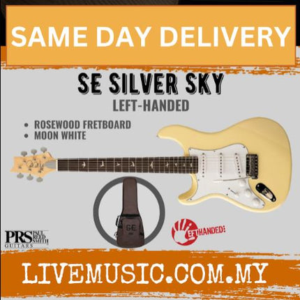 PRS SE Silver Sky Left-Handed Electric Guitar w/Bag, RW FB-Moon White