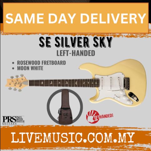 PRS SE Silver Sky Left-Handed Electric Guitar w/Bag, RW FB-Moon White