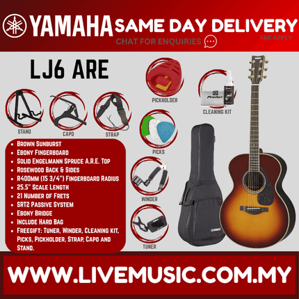 Yamaha LJ6 ARE Acoustic-Electric Guitar with Hard Bag - Brown Sunburst ( LJ6-ARE )