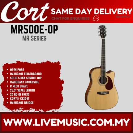 Cort MR-500E - Solid Top Acoustic-Electric Guitar with Gig Bag - Open Pore (MR500E)