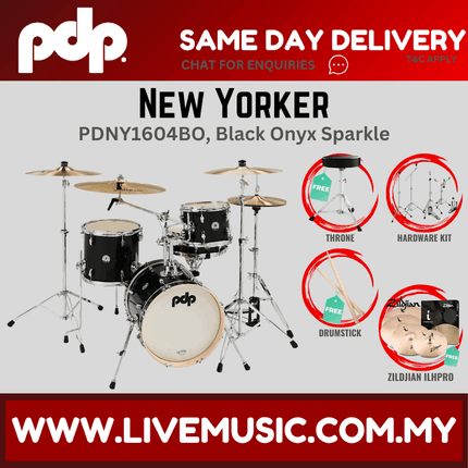 PDP New Yorker PDNY1604BO 4-piece Shell Pack With Cymbals Set - Black Onyx ( PDNY1604BO / PDNY1604 )