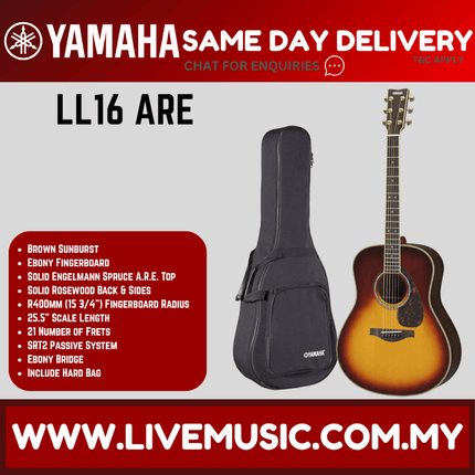 Yamaha LL16 ARE Original Jumbo Acoustic-Electric Guitar with Hard Bag -Brown Sunburst ( LL16-ARE )