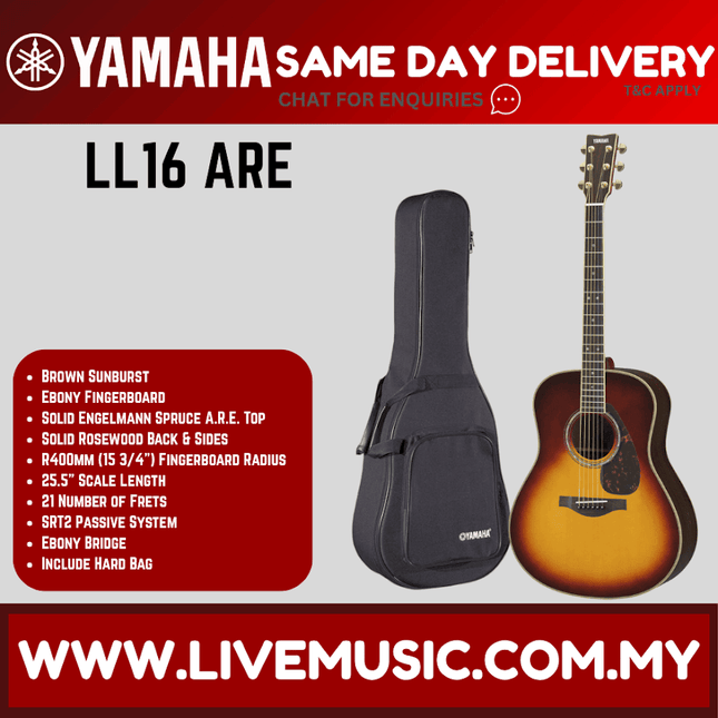 Yamaha LL16 ARE Original Jumbo Acoustic-Electric Guitar with Hard Bag -Brown Sunburst ( LL16-ARE )