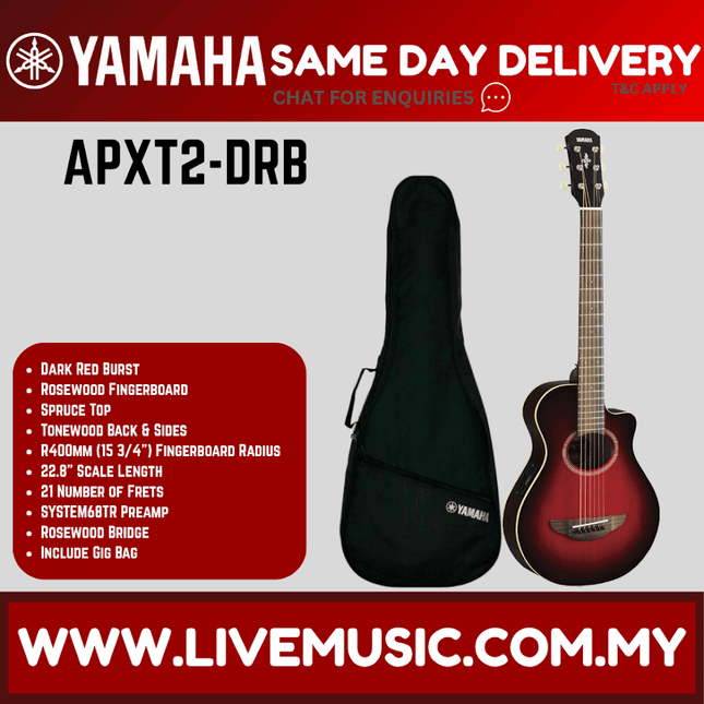 Yamaha APXT2 3/4 Size Spruce Top Acoustic-Electric Guitar - Dark Red Burst ( APX-T2 / APX T2 )