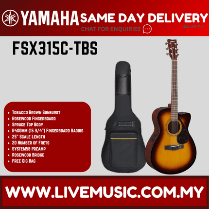 Yamaha FSX315C Concert Cutaway Acoustic-Electric Guitar - Tobacco Brown Sunburst ( FSX-315C / FSX 315C )