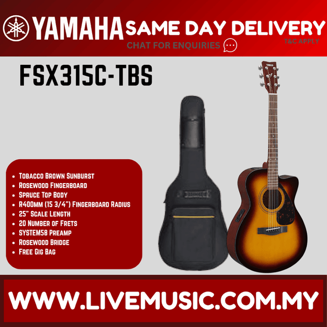 Yamaha FSX315C Concert Cutaway Acoustic-Electric Guitar - Tobacco Brown Sunburst ( FSX-315C / FSX 315C )