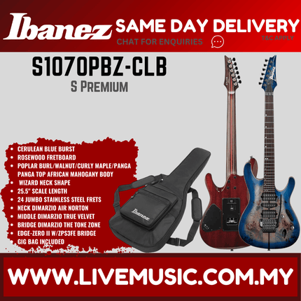 Ibanez S1070PBZ-CLB S Premium Series Electric Guitar, Cerulean Blue Burst ( S1070PBZ CLB / S1070PBZCLB )