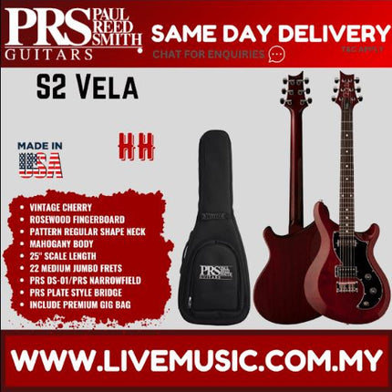PRS S2 Vela Electric Guitar w/Bag, Vintage Cherry