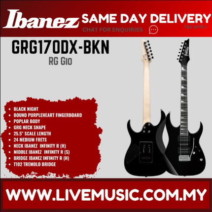 Ibanez GRG170DX Rg Gio Series Electric Guitar,  Black Night (GRG170DX-BKN GRG170DX-SV)