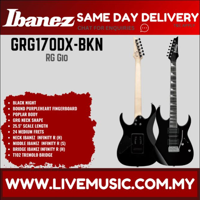 Ibanez GRG170DX Rg Gio Series Electric Guitar,  Black Night (GRG170DX-BKN GRG170DX-SV)