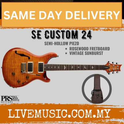 PRS SE Custom 24 Semi-Hollowbody Piezo Electric Guitar, RW FB -Vintage Sunburst