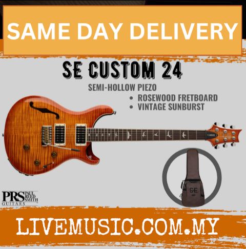 PRS SE Custom 24 Semi-Hollowbody Piezo Electric Guitar, RW FB -Vintage Sunburst