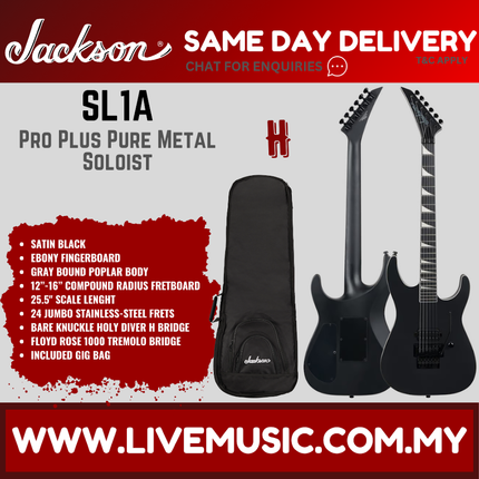 Jackson SL1A Pro Plus Pure Metal Limited Edition Soloist Electric Guitar, Ebony FB, Gloss Black ( SL-1A / SL 1A )