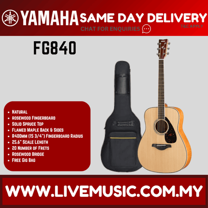 Yamaha FG840 Solid Spruce Top Acoustic Guitar - Natural ( FG-840 / FG 840 )