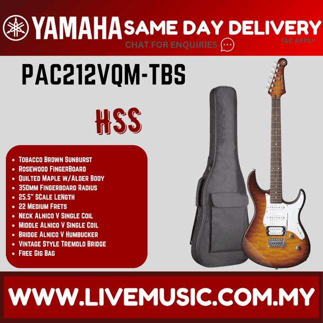 Yamaha PAC212VQM Pacifica Electric Guitar - T. Brown Sunburst ( PAC 212VQM / PAC-12VQM )
