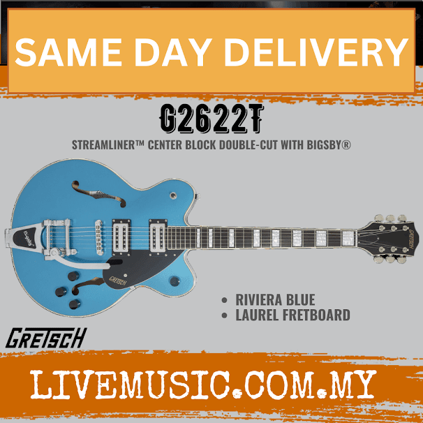 Gretsch G2622T Streamliner Centre Block Guitar w/Bigsby, Riviera Blue