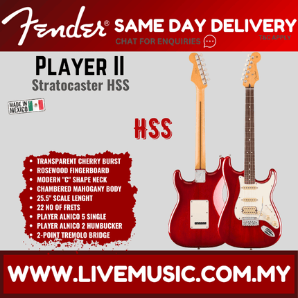 Fender Player II Stratocaster HSS Electric Guitar, RW FB, Transparent Cherry