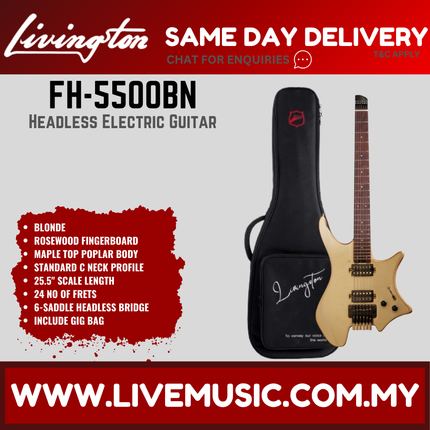 Livingston FH-5500 6-String Headless Electric Guitar, RW Fretboard / Maple Fretboard - ( FH5500 FH 5500 )