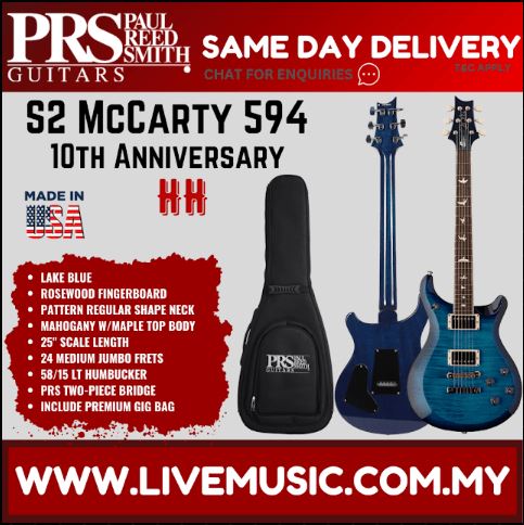 Lake blue PRS electric guitar with dual humbuckers, with black gig bag