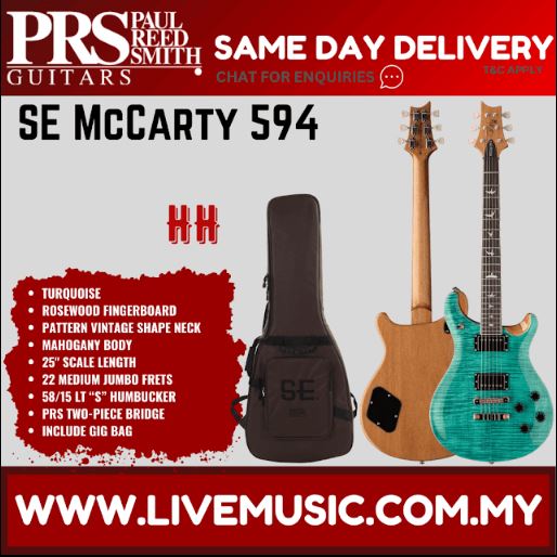Turquoise electric guitar with rosewood-style neck and open case