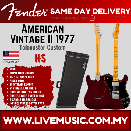 Fender American Vintage II 77 Telecaster Custom Electric Guitar, Maple FB, Wine