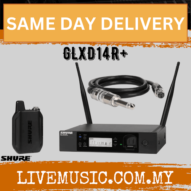 Shure GLXD14R+ Digital Wireless Rackmount Bodypack System with WA302 Guitar Cable
