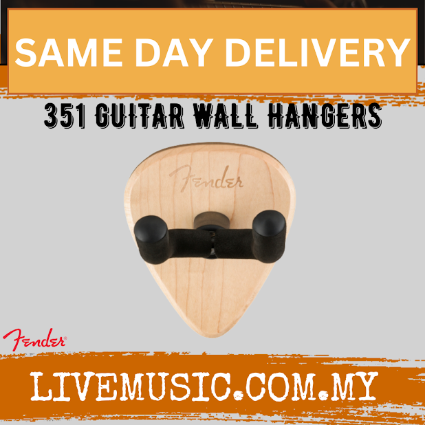 Maple Fender 351 guitar wall hanger with Fender logo and two black rubber grips