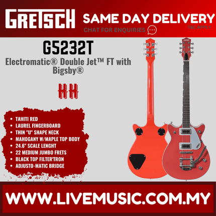 Gretsch G5232T Electromatic Double Jet FT Electric Guitar w/Bigsby, Laurel FB, Tahiti Red