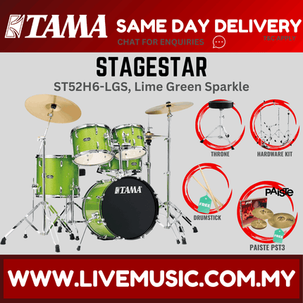Tama Stagestar ST52H6 5-piece Drum Set With Drumsticks and Throne With Paiste PST3 Cymbals Set