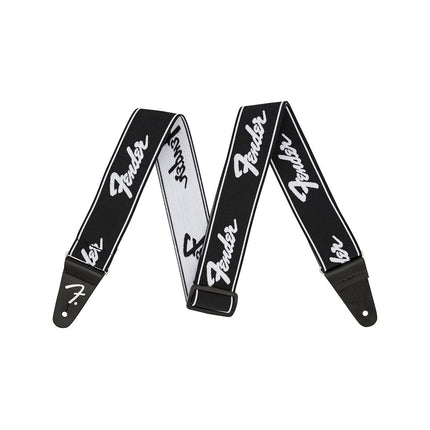 Fender Weighless Running Logo Guitar Strap, 2inch - Black/White
