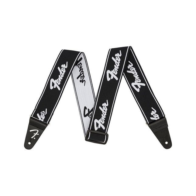 Fender Weighless Running Logo Guitar Strap, 2inch - Black/White